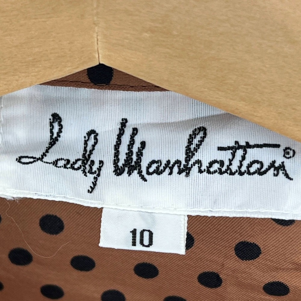 Lady Manhattan Vtg Blouse Twee Brown Polka Dot Button Up Long Sleeve Deadstock - Picture 9 of 10